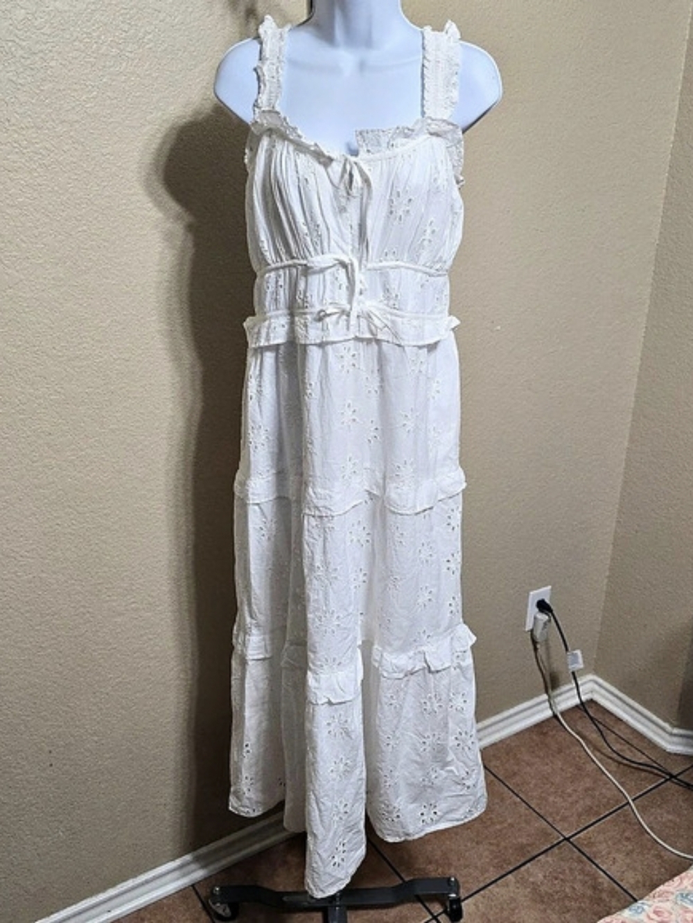 LÉA White Cotton Eyelet Maxi Dress Size XL